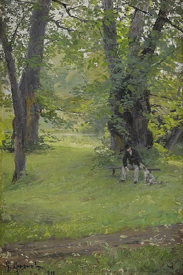 Gerda Roosval-Kallstenius Park with sitting man and dog China oil painting art